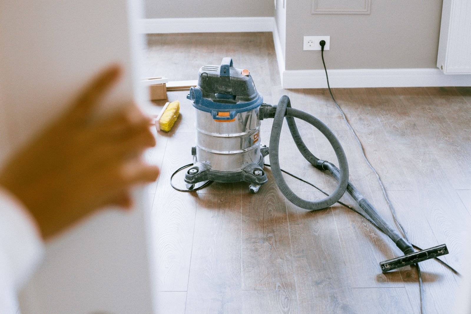 Vacuum and cleaning tools during an after builders clean in Manchester