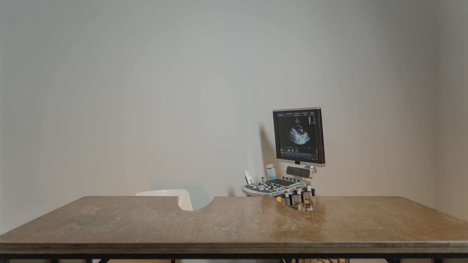 Empty veterinary examination table in a treatment room